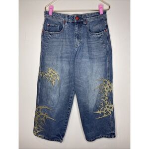 Y2K Vitriol Goth Ultra-Wide Jeans Blue Baggy Hip Hop JNCO Mens Size 28 by 28